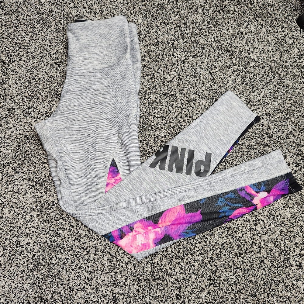 Victoria’s Secret PINK Ultimate Leggings Gray W/ Floral Mesh,‎ Tropical Sz Small